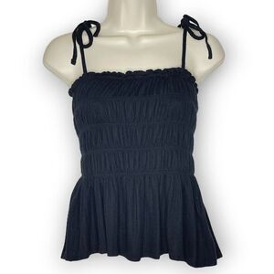 Cotton On Black Square Neck Tie Strap Smocked Mini Cami Tank Top Women’s Small